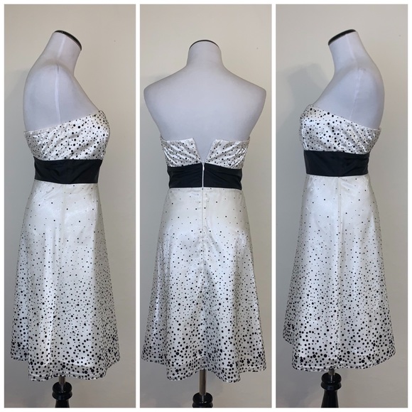 White House Black Market black & white dotted strapless cocktail dress size 0 - Picture 2 of 7